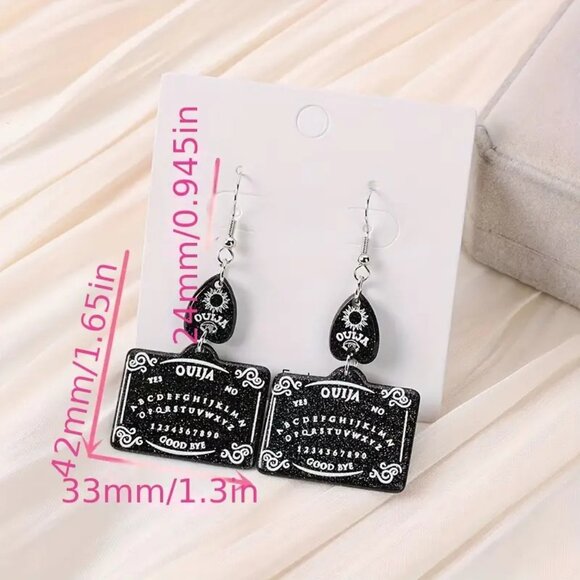 #23 Ouija Board Design Drop & Dangle Earrings - Acrylic Gothic Horror Scary - Picture 2 of 2